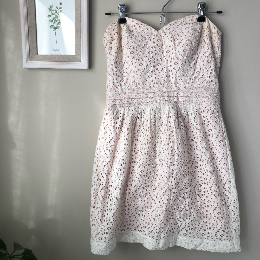 Pins and Needles Mini Strapless White Lace Dress